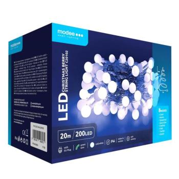 Modee Karácsonyi LED Füzér Berry Plastic Adapteres (200LED/20m/10cm), 3,6W, 10000K, hideg fehér, IP44 kép