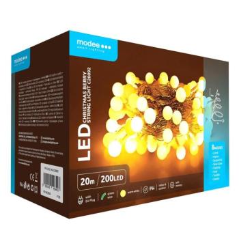 Modee Karácsonyi LED Füzér Berry Plastic Adapteres (200LED/20m/10cm), 3,6W, 2700K, meleg fehér, IP44 kép