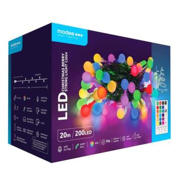Modee Karácsonyi LED Füzér Berry Plastic Adapteres (200LED/20m/10cm), 3,6W, RGBK, RGB, IP44 kép