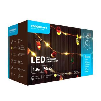 Modee Karácsonyi LED Füzér dekor Adapteres C4020 (20LED/190cm/10cm), 1,35W, 3000K, meleg fehér, IP44 kép