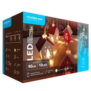 Modee Karácsonyi LED Füzér dekor Elemes C3010 (10LED/90cm/10cm), 2700K, meleg fehér, IP20 kép