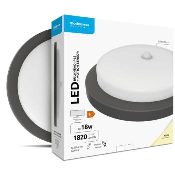 Modee LED Hajólámpa Kerek 18W 4000K (D195x45mm) IP65+PIR (1820 lumen) fekete kép