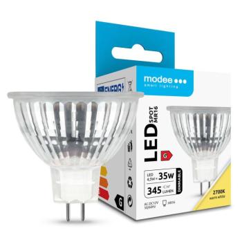 Modee Lighting LED Izzó Spot Üveg 4,5W MR16 12V 36° (345lm) dimmelhető, CRI>90, 2700K, meleg fehér, GU5,3, IP20 kép