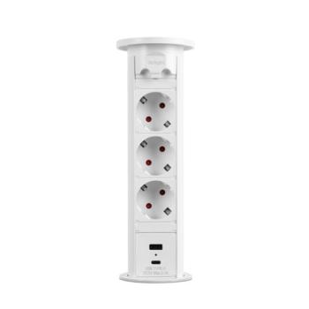 Motoros rejtett elosztó 3 x 250 V – fehér + 2 x USB kép
