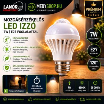 Mozgásérzékelős LED izzó 7W E27 foglalattal