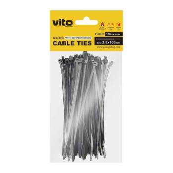 Műanyag gyorskötöző 2.5x100mm fekete 100 db/csomag 7100220 VITO kép