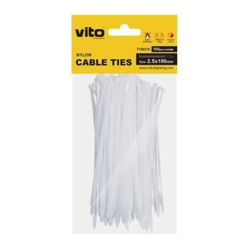 Műanyag kábelkötegelő 2,5x100mm fehér 100db/csomag 7100210 VITO kép