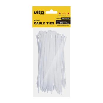 Műanyag kábelkötegelő 2.5X150mm fehér 100 db/csomag 7100230 VITO kép