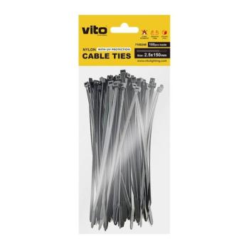 Műanyag kábelkötegelő 2.5x150mm fekete 100 db/csomag 7100240 VITO kép