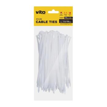 Műanyag kábelkötegelő 3,6x150mm fehér 100 db/csomag 7100270 VITO kép