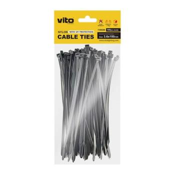 Műanyag kábelkötegelő 3,6x150mm fekete 100 db/csomag 7100280 VITO kép