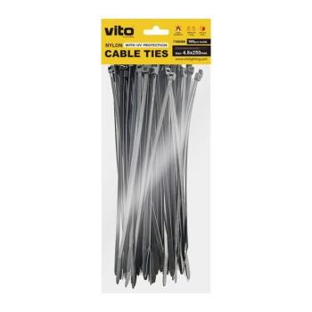 Műanyag kábelkötegelő 4.8x250mm fekete 100 db/csomag 7100360 VITO kép