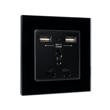 MULTI-FUNCT. SOCKET 16A WITH 2XUSB GLASS FRAME BL kép