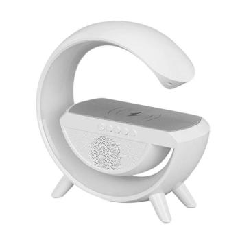 Multifunkciós okos LED lámpa RGB világítással 15W vezeték nélküli töltővel és Bluetooth hangszóróval – fehér kép