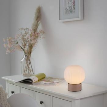 Nami LED asztali világítás, fehér/homokszínű, üveg, vas, magasság 17 cm kép