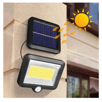 Napelemes 100 LED-es reflektor mozgásérzékelővel – tartós és időjárásálló, mozgás és alkonyat érzékelővel (BBL)