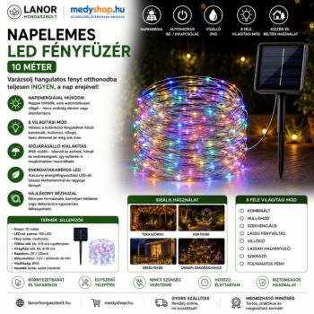 Napelemes LED fényfüzér 10m – Színes (napelem10m)