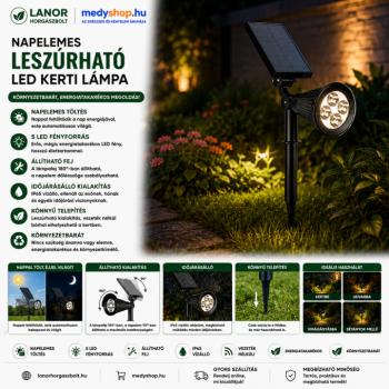 Napelemes leszúrható LED kerti lámpa – kerek – fekete kép