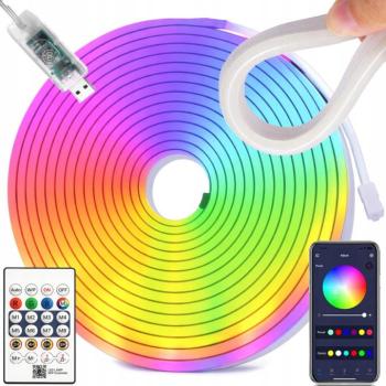 Neon hatású színes LED-szalag távirányítóval, telefonos vezérléssel, 5 m kép