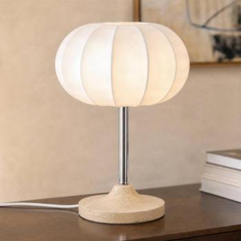 NOLA Elovie asztali világítás, természetes/króm, szövet/travertin, 35 cm kép
