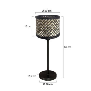 Noor asztali lámpa, fekete/fonott, fekete-természetes, magasság: 50 cm, E27 kép