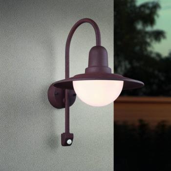 NORMAN érzékelős kültéri fali lámpa, rozsdás, Ø 30 cm, fém/üveg, IP44 kép