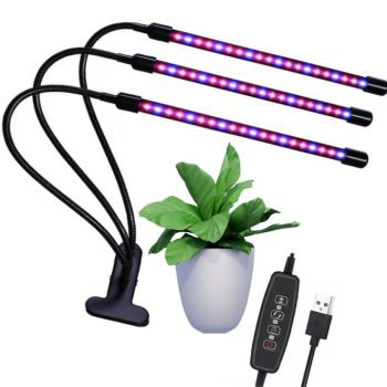 Növénynevelő LED lámpa , 3 karos , 12 Watt , USB , csiptethető , dimmelhető , időzíthető , IP44 , LEDISSIMO GROW kép