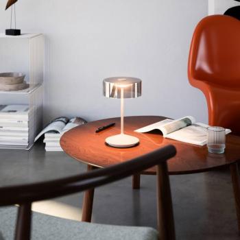 Numotion LED-es újratölthető asztali lámpa, bézs, üveg, IP54, fényerőszabályzó kép