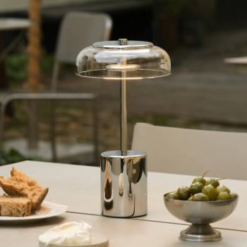 Nuura LED tölthető asztali világítás Blossi, magasság 26 cm, króm/átlátszó