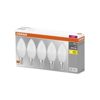 OSRAM Base Classic B LED gyertyaizzó, E14, 4,9 W, 5 darabos csomag kép