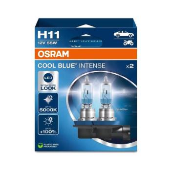 Osram Cool Blue® Intense (Next Gen) H11 halogén fényszórólámpa, akár 100%-kal nagyobb fényerő, LED-es megjelenés, extra fehér fény, 12V, 55W, akár 5000K, 64211CBN-2HB 2db/csomag kép