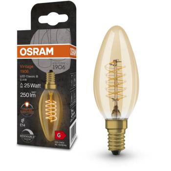 OSRAM LED izzó, gyertya alakú, VINTAGE, E14, 3,4 W, CLASSIC B, meleg fehér kép
