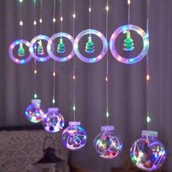 Összefűzhető karácsonyfa gömbök, LED fényfüzér, 3m, 8mód, 4szín, 10gömb kép