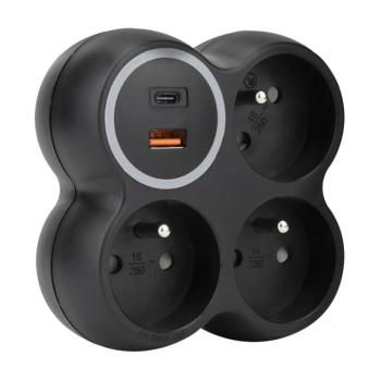 P106CB-PD20 - Hálózati elosztó 3×15 A aljzattal, USB A és C portokkal, fekete P106CB-PD20 kép