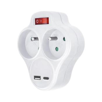 P99USBC-PD20- Aljzatelosztó USB A+C töltővel és kapcsolóval 2x10A fehér P99USBC-PD20 kép