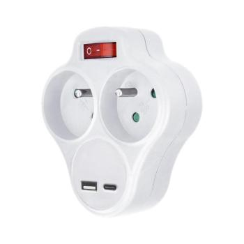 P99USBC- Elosztó konnektor USB A+C töltővel és kapcsolóval 2x10A fehér P99USBC kép