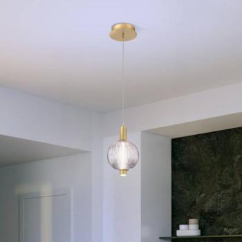 PALMAS LED lógó lámpa, arany/füstszürke, Ø 15 cm, 1 izzó, üveg kép