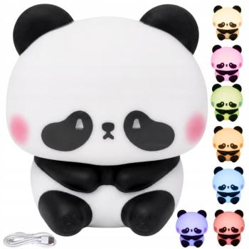 Panda LED lámpa, éjjeli lámpa, dekorlámpa színes fénymódokkal, puha anyagból kép