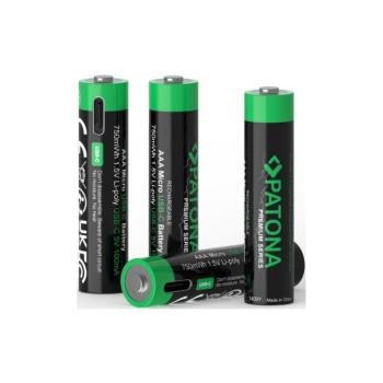PATONA - KÉSZLET 4x Akkumulátor AAA/LR03 Li-Pol 500mAh 1,5V -val USB-C töltő PT1409 kép