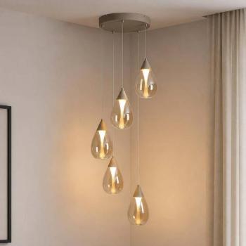 Pear LED lógó lámpa, 5 izzós, kerek, bézs, borostyánszínű üveg, 3 000 K kép