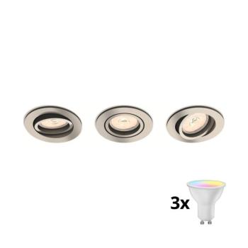 Philips 50393/17/PN - 3 darabos LED RGBW szett, dimmelhető süllyesztett mennyezeti lámpa, 1x GU10/4,8W/230V, króm + távirányító P1934+3xAI2362 kép