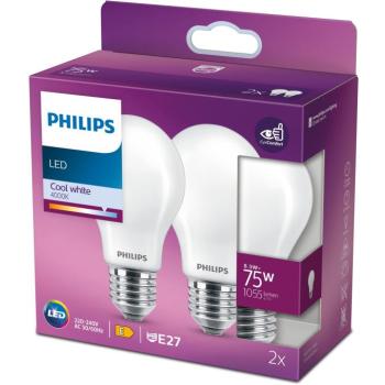 Philips Classic A60, E27, 75 W, hideg fehér, 2 darab kép
