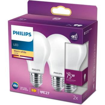 Philips Classic A60, E27, 75 W, meleg fehér, 2 darab kép