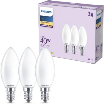 Philips Classic B35, E14, 40 W, meleg fehér, tejfehér, 3 darab kép