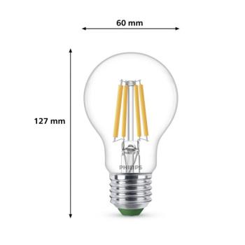 Philips E27 LED izzó A60 2,3 W 485 lm 2700 K izzószál, 3 darabos csomag kép