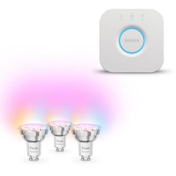 Philips Hue Bridge 2.0 + Philips Hue Essential White and Color Ambiance 4,7 W, GU10, 3 db kép
