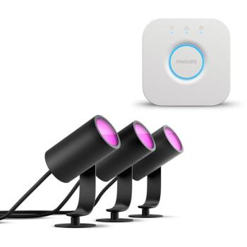 Philips HUE Lily Hue base unit spike black 3x8W 24V + Philips HUE Bridge EU kép