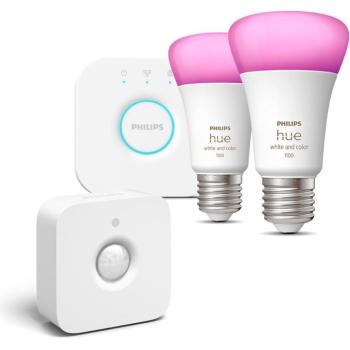 Philips Hue White and Color Ambiance 9W 1100 E27 starter kit + Philips Hue Motion Sensor kép