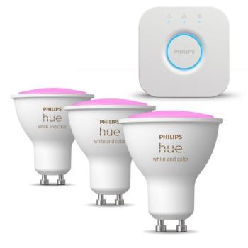 Philips HueWCA 4.3W GU10 EUR + Philips HueWCA 4.3W GU10 2P EUR + Philips HUE Bridge EU kép