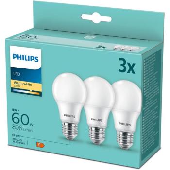 Philips LED 8-60W, E27, 2700K, 3 db